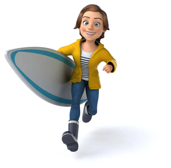 有趣的3D卡通片少女冲浪 — 图库照片