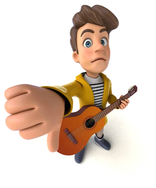 Fun Illustration Cartoon Kid Rain Gear Guitar — Stock Photo, Image