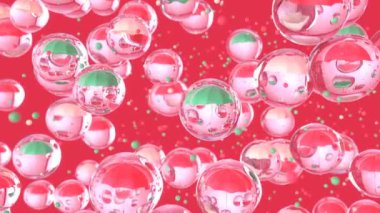 3d animation of umbrellas  in bubbles  abstract background 
