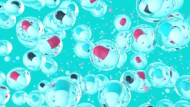 3d animation of pills   in bubbles  abstract background 