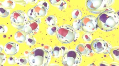 3d animation of pills   in bubbles  abstract background 