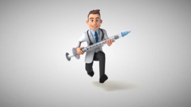3d animation of  carctoon character doctor  running with vaccine