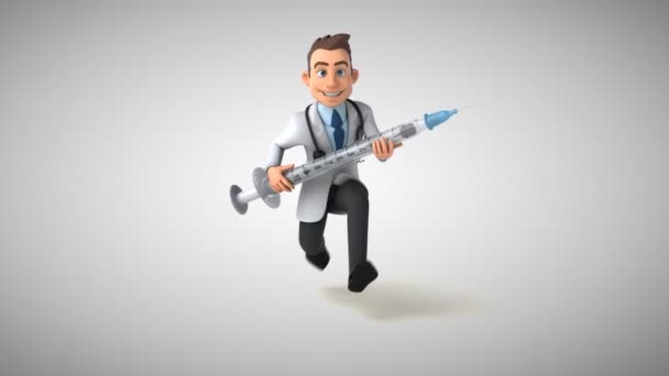 Animation Carctoon Character Doctor Running Vaccine — Stock video