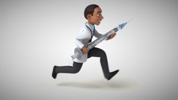 Animation Carctoon Character Doctor Running Vaccine — Video Stock