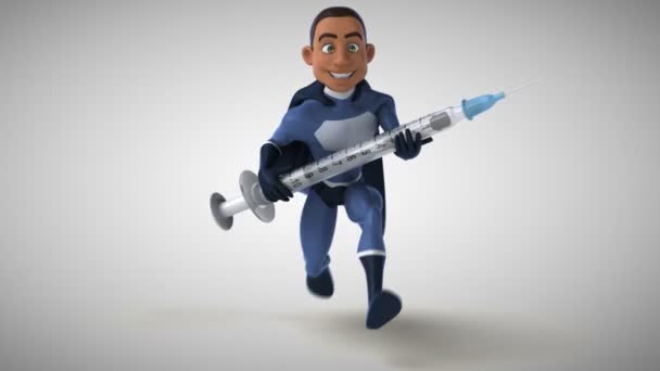 Animation Carctoon Character Superhero Running Vaccine — Vídeo de stock