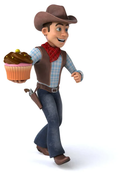 Rolig Cowboy Med Cupcake Illustration — Stockfoto