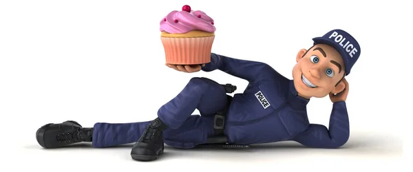 Ilustração Divertida Policial Desenhos Animados Com Cupcake — Fotografia de Stock