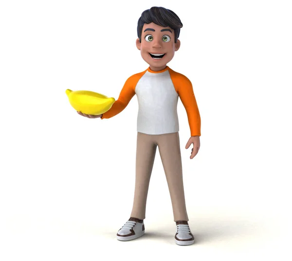 Fun Karikatura Asijské Teenager Banánem — Stock fotografie