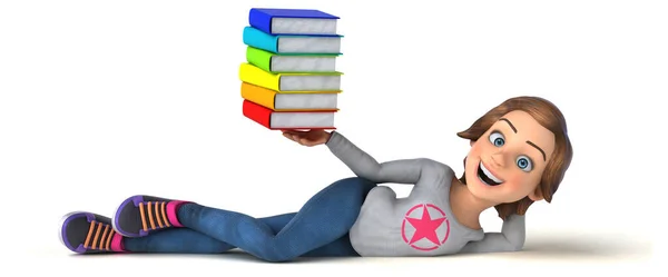 Lustige Illustration Eines Cartoon Teenager Mädchens Mit Büchern — Stockfoto