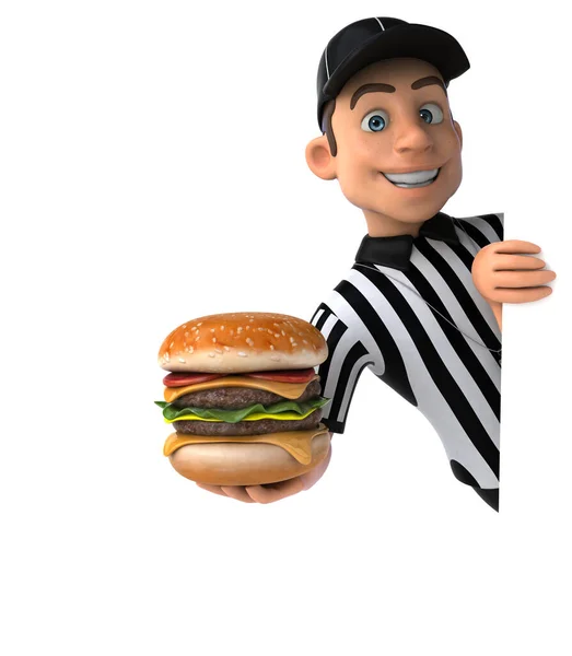 Divertimento Illustrazione Arbitro Americano Con Hamburger — Foto Stock