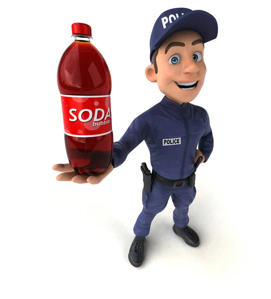 Fun Illustration Cartoon Police Officer Soda — Stock Photo, Image