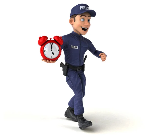 Ilustração Divertida Policial Desenhos Animados Com Relógio — Fotografia de Stock