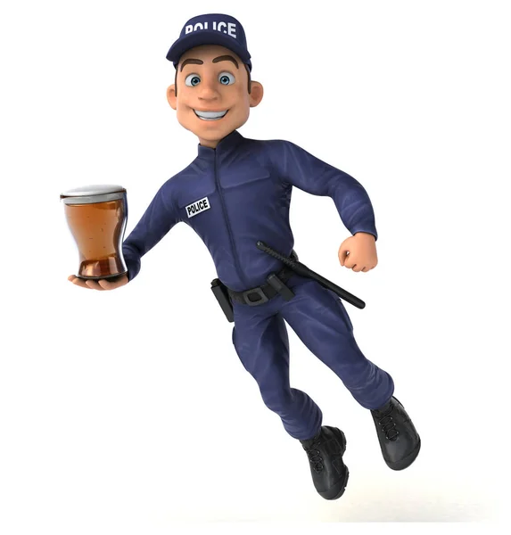 Divertida Ilustración Policía Dibujos Animados Con Cerveza —  Fotos de Stock
