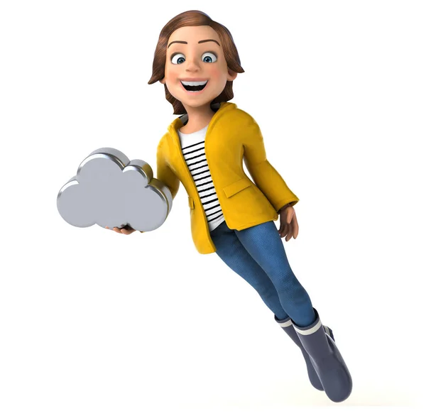 Lustige Illustration Eines Cartoon Teenager Mädchens Mit Wolke — Stockfoto