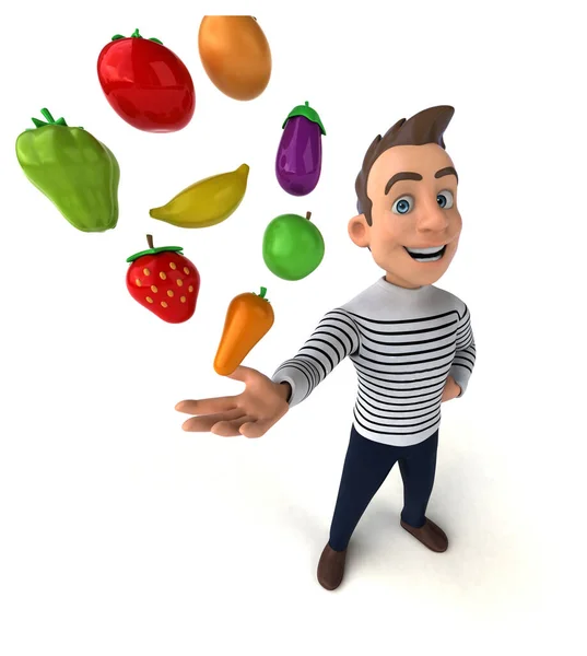 Fun Cartoon Casual Charakter Mit Früchten — Stockfoto
