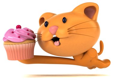 Kek ile eğlenceli kedi - 3D Görüntü