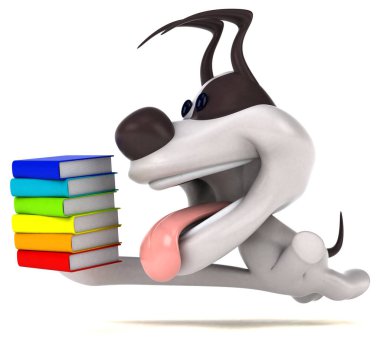 Kitaplı eğlenceli köpek - 3D İllüstrasyon