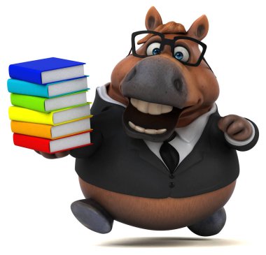 Kitaplı eğlenceli at - 3D Görüntü