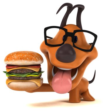 Hamburgerli eğlenceli köpek - 3D Görüntü