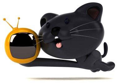 TV ile eğlenceli kedi - 3D Görüntü