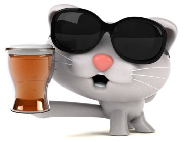 Biralı eğlenceli kedi - 3D Görüntü