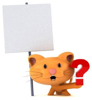 Sorusu olan eğlenceli kedi - 3D Görüntü