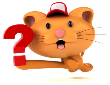 Sorusu olan eğlenceli kedi - 3D Görüntü
