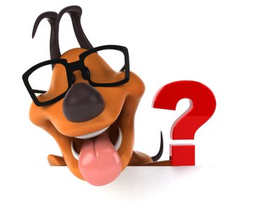 Sorusu olan eğlenceli bir köpek - 3D Görüntü