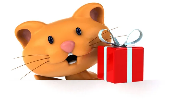 Gatto Divertente Con Regalo Illustrazione — Foto Stock