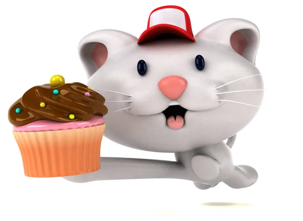 Rolig Katt Med Cupcake Illustration — Stockfoto