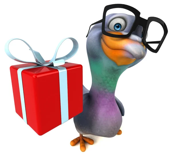 Pigeon Amusant Avec Cadeau Illustration — Photo