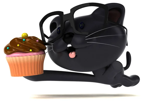 カップケーキで猫を楽しむ 3Dイラスト — ストック写真