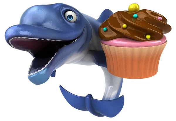 Fun Dolphin Cupcake Illustration — Stock Photo, Image