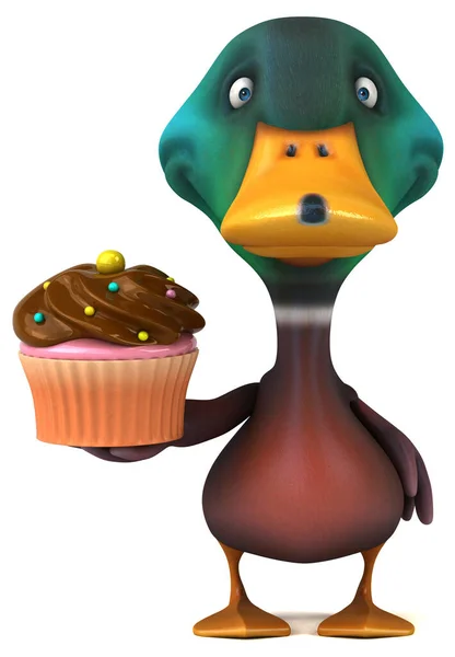 Pato Divertido Com Cupcake Ilustração — Fotografia de Stock