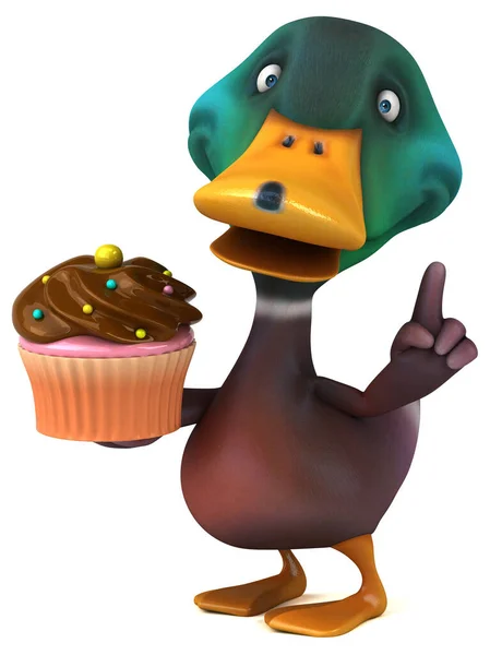 Pato Divertido Com Cupcake Ilustração — Fotografia de Stock