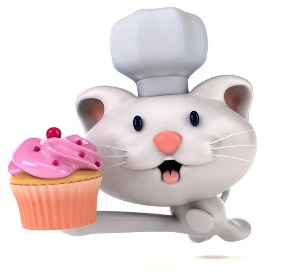Gato Divertido Com Cupcake Ilustração — Fotografia de Stock