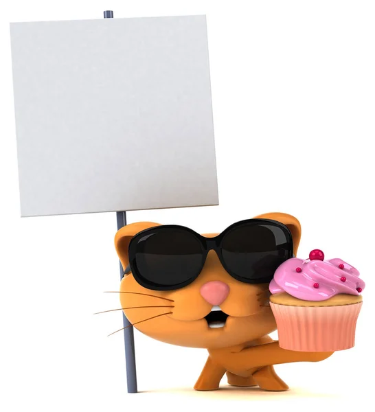 Gatto Divertente Con Cupcake Illustrazione — Foto Stock