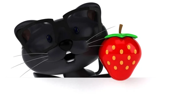 イチゴと楽しい猫 3Dイラスト — ストック写真