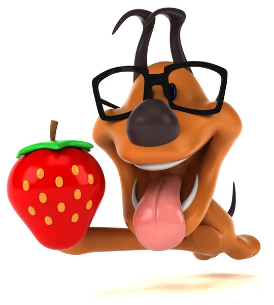 イチゴと楽しい犬 3Dイラスト — ストック写真