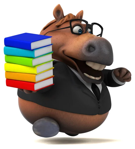 Spaßpferd Mit Büchern Illustration — Stockfoto