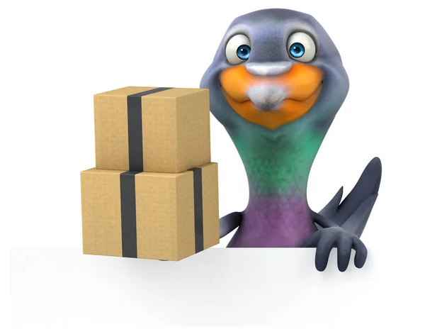 有盒子的有趣鸽子 3D说明 — 图库照片