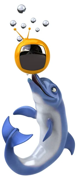 Fun Delphin Mit Fernseher Illustration — Stockfoto
