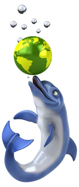 Delfín Divertido Con Globo Ilustración —  Fotos de Stock