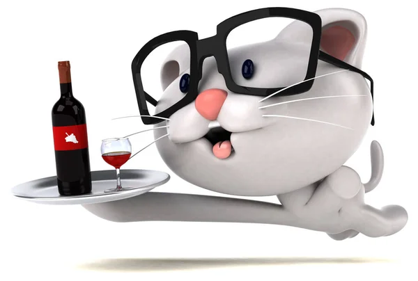 Gato Divertido Con Vino Ilustración — Foto de Stock