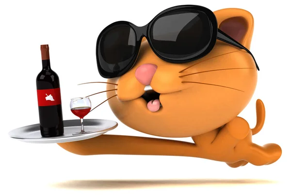 Fun Katze Mit Wein Illustration — Stockfoto