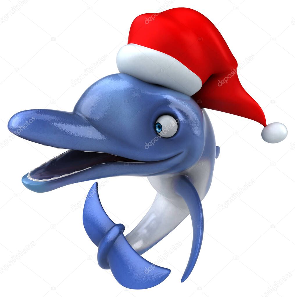 Fun Dolphin  in santa claus hat - 3D Illustration