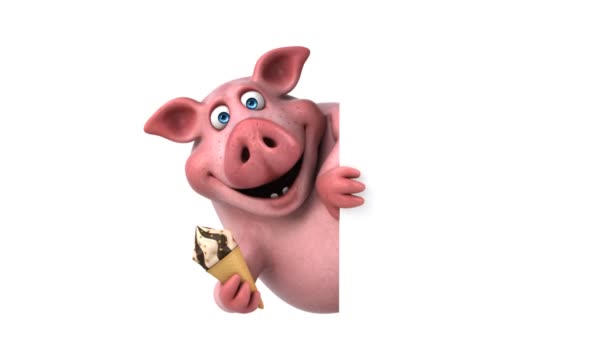 Cochon Amusant Avec Glace Animation — Video