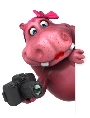Kameralı Pembe Hippo - 3D Görüntü