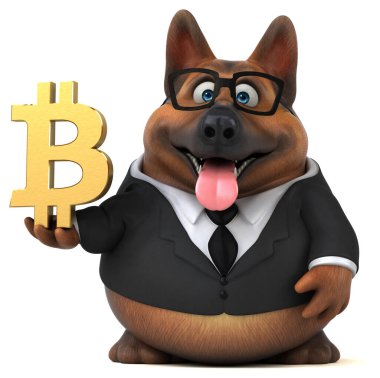 Eğlenceli köpek wiith bitcoin - 3D İllüstrasyon