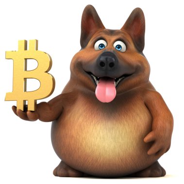 Eğlenceli köpek wiith bitcoin - 3D İllüstrasyon